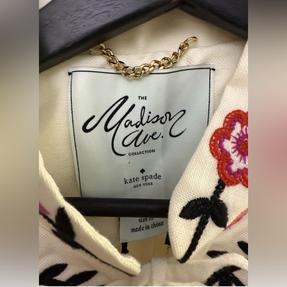 Kate Spade Blouse Pink & Red Floral‎ Embroidery Open Front Blazer Jacket Sz 10 - Picture 3 of 6